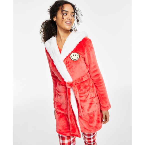 Women's Jenni Printed Short Sherpa Hooded Robe XL/XXL Punch NWT - Picture 1 of 3